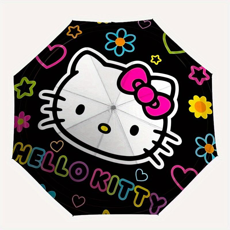 Hello Kitty, Cartoon Character Automatic Opening and Closing Folding Umbrella with 8-rib Frame and Compact Travel Design, Perfect for All Oc