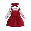 Autumn/Winter Heart Print Baby Bodysuit & Corduroy Overalls Set with Headband