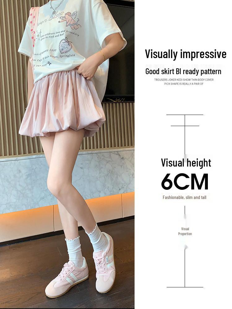 Red Petite Puffy Short Skirt: Spring/Summer Floral Puff Skirt with Pumpkin Pants Style