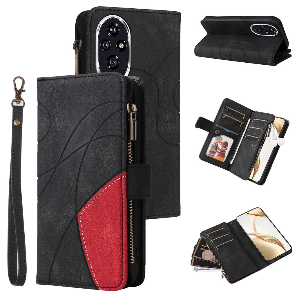 For Honor 200 5G Leather Case with Strap Zipper 9 Card Slot Phone Cover Stand