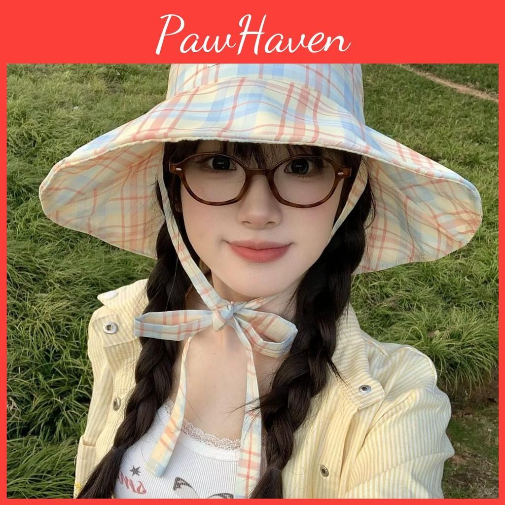 Hat Hiking Fisherman Hat Applique Yellow Orange Plaid Cloth  Outdoor Brim