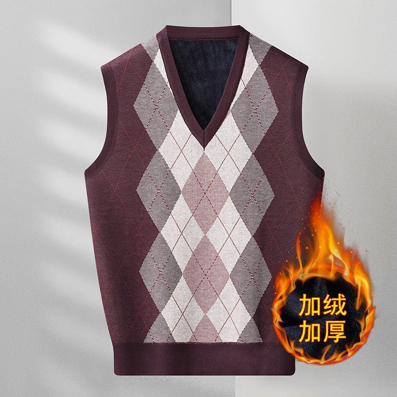 Men's Argyle Print V-Neck Knit Vest Multi-Color Casual Sleeveless Pullover Top