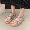 Fashion Women Summer Flat Sandals Light Weight Beach Street Shoes Elastic Band Girls Student Daily Walking Flats Leisure Sandalias