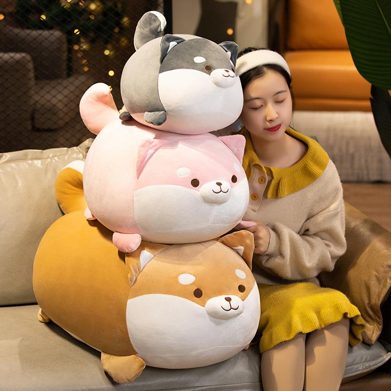 Shiba Inu Rag Doll Girl Birthday Gift on Bed Corgi Few Cute Plush Toys Doll Dog Doll Pillow