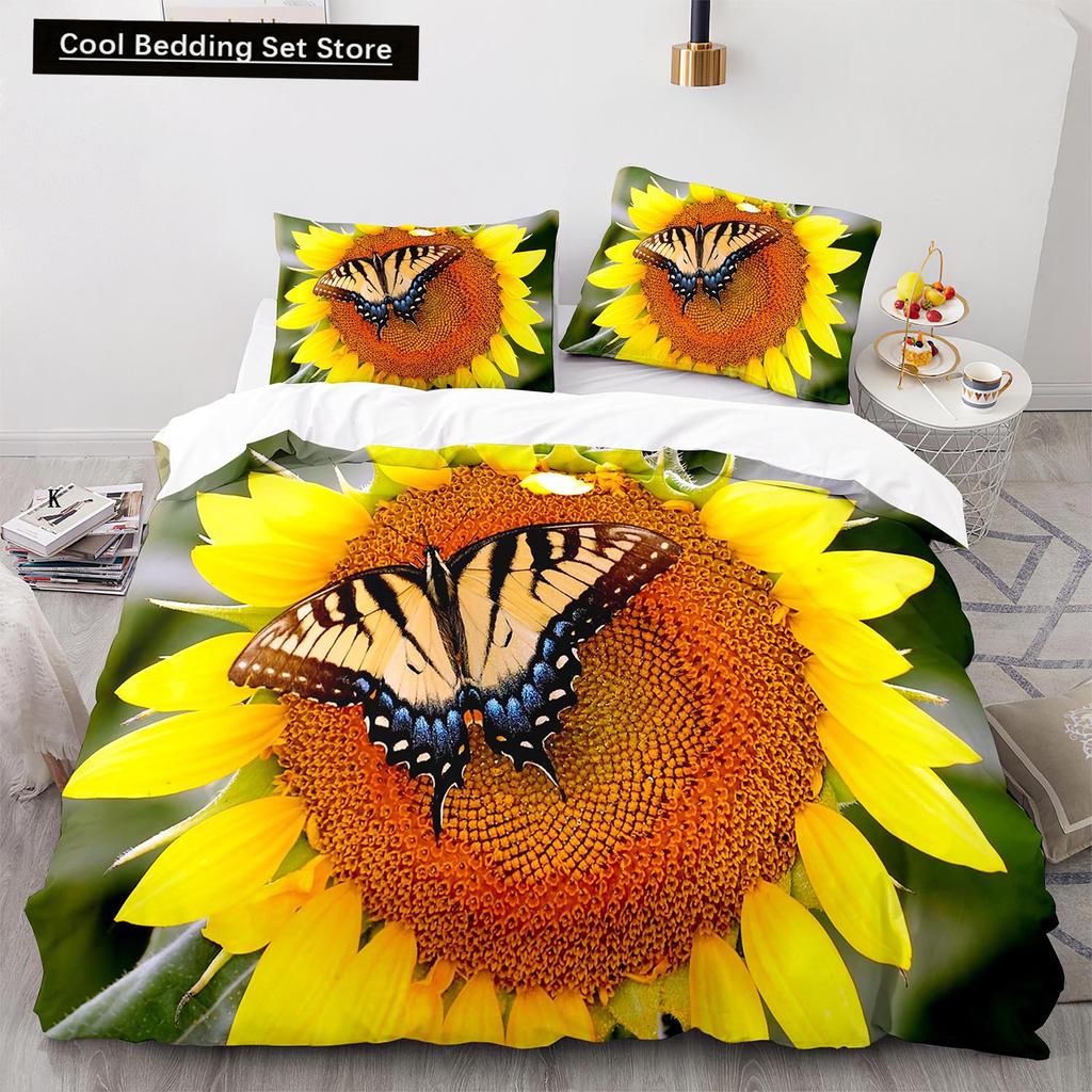 Yellow Sunflowers King Queen Duvet Cover Beautiful Floral Bedding Set for Kids Girls Women Girly Lovely Flowers Soft Quilt Cover