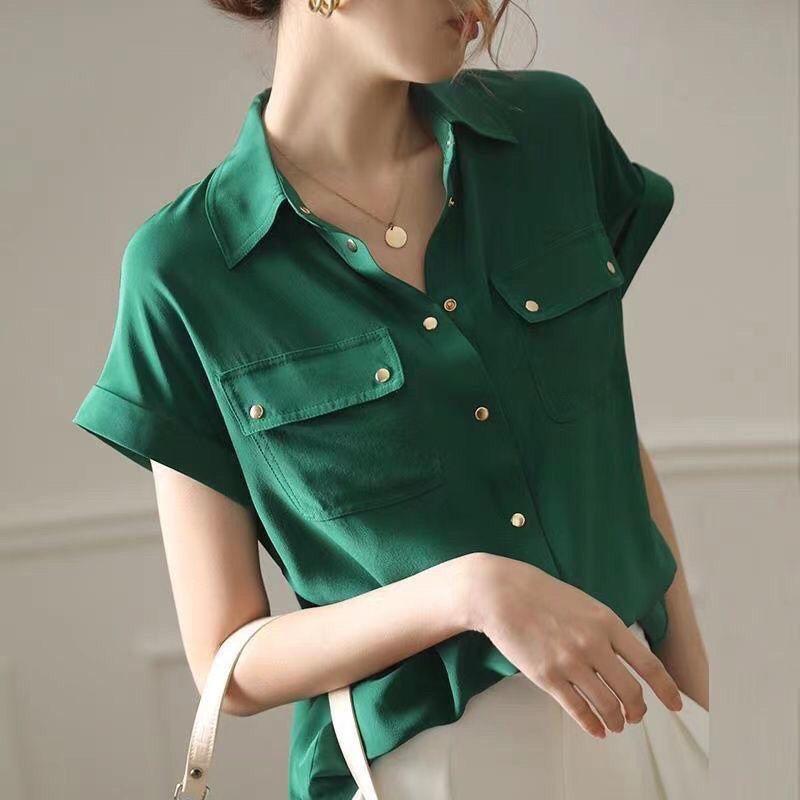 Women's Chiffon White Shirt Short Sleeve Summer Temperament Shirt Top