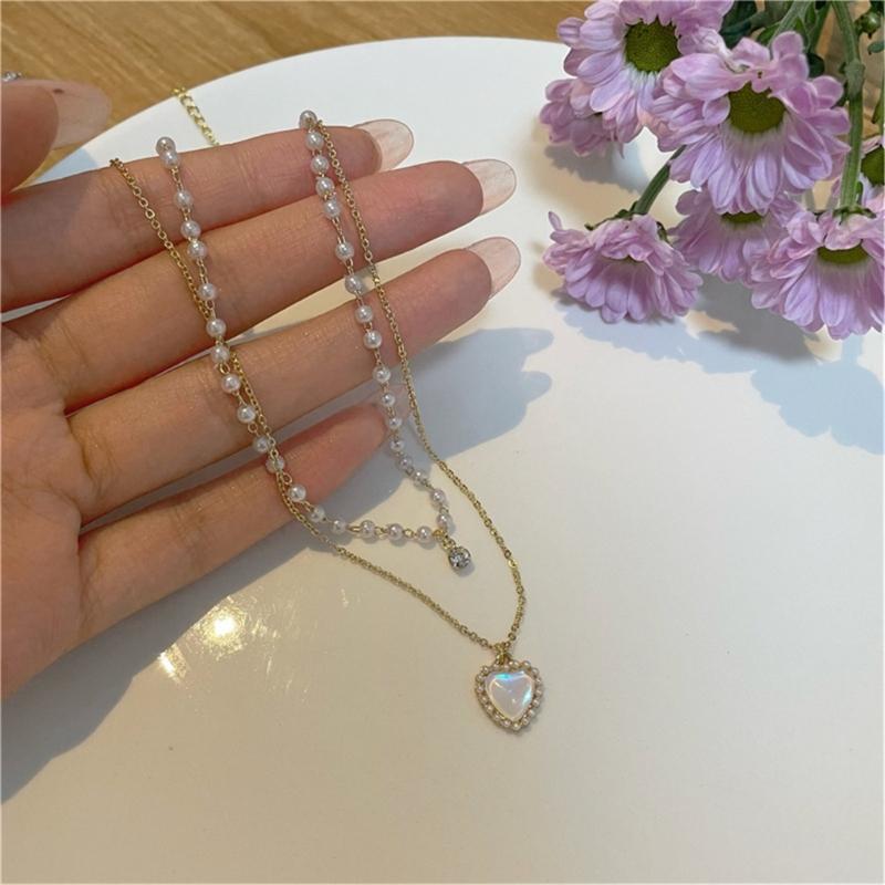 Heart Pendant Necklace Women Adjustable Chain Necklace Elegant Double Layer Necklace Suitable for Weddings and Parties