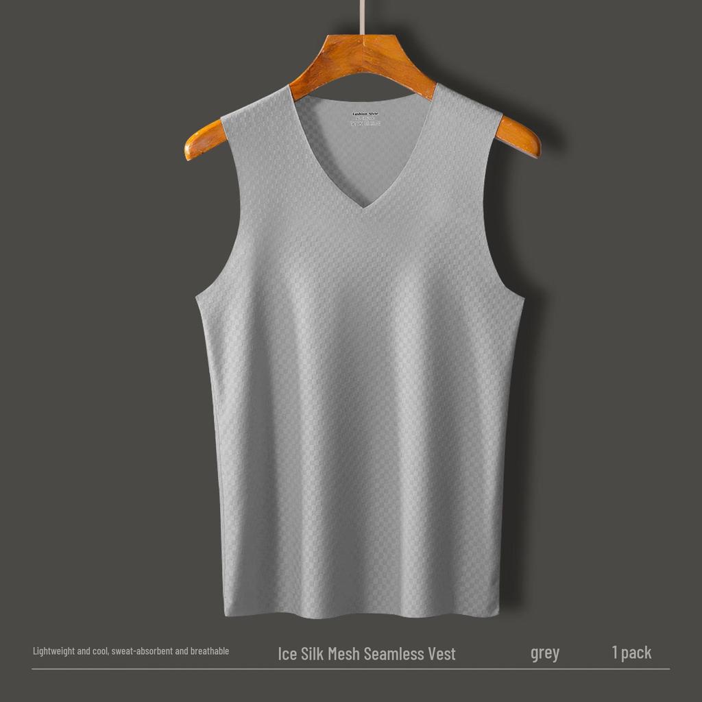 Men's Plaid Ice Silk Quick-Dry Sleeveless Sports Tank Top