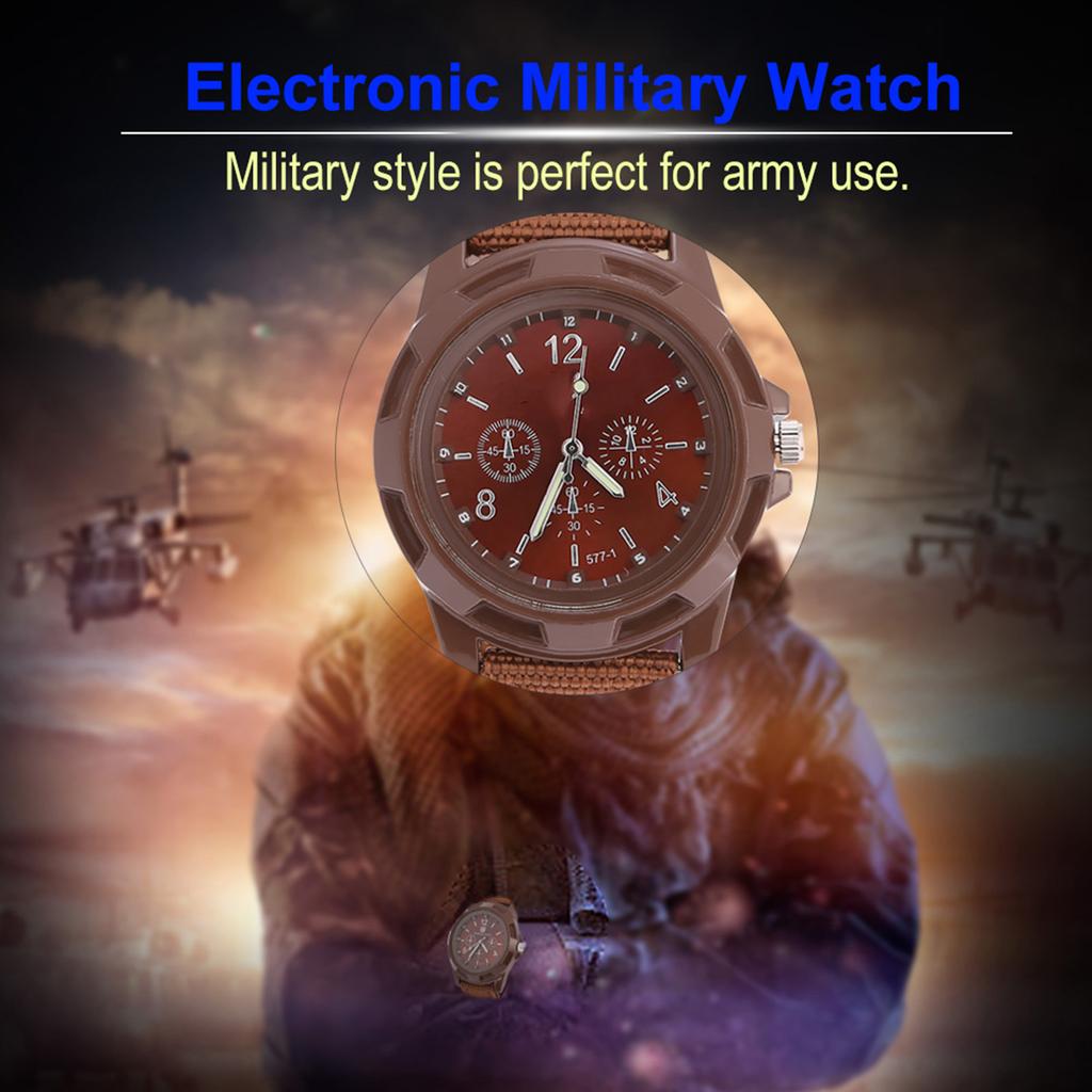 Electronic Analog Wrist Watch Round Nylon Strap Military Wristwatch
