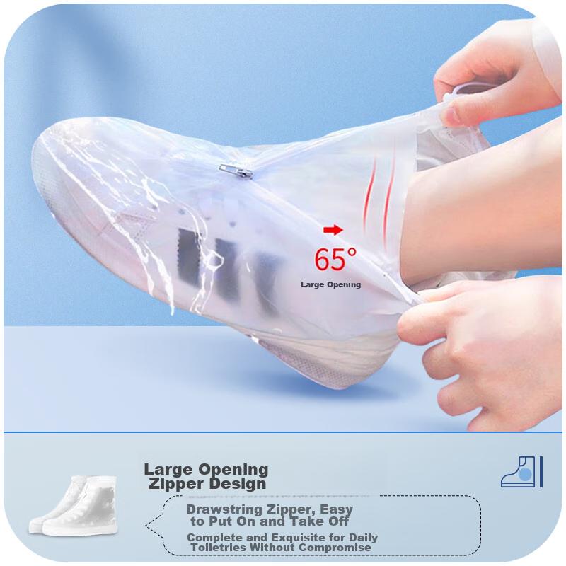 NOLANSEND Rain Shoe Covers with Thickened Soles, Portable, Wear-Resistant, Transparent Flat-Bottom White, Suitable for Size 43-44