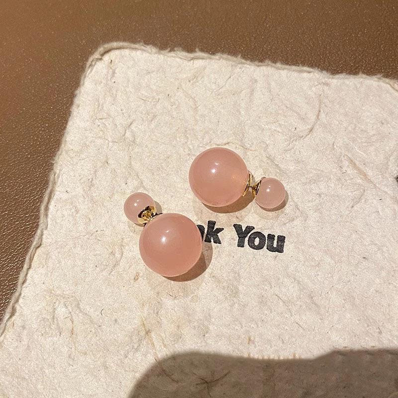 Double Sided Round Ball Earrings For Women Light Luxury Sweet Versatile Fresh Color Ear Studs Unique Jewelry Accessories