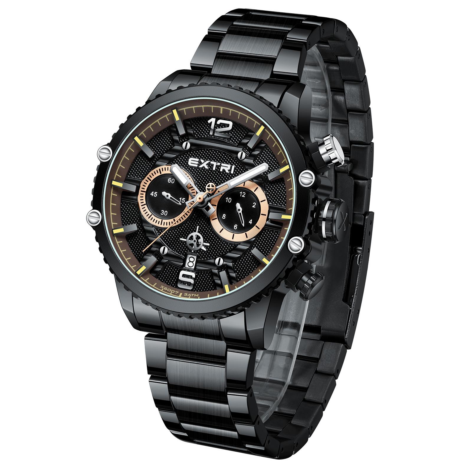 Extri Men S Steel Strap Watch Fashion Waterproof Luminous Calendar Quartz Watch