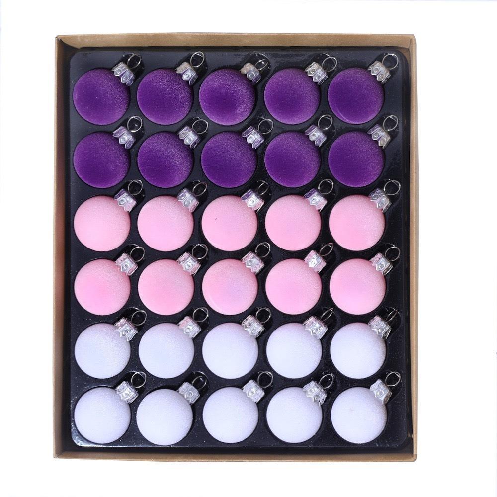 30pcs/set 3cm Christmas Bauble Velvet Decoration Flocking Small Size Christmas Spheres Ornaments Xmas Hanging Ornaments