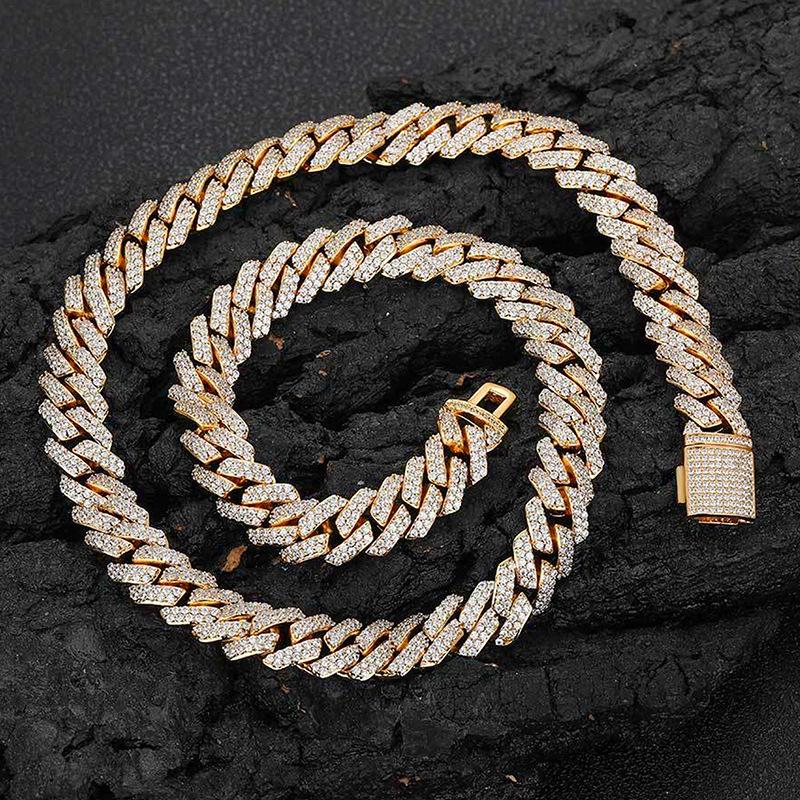 Cuban Chain Hip Hop Men's and Women's Necklace European and American Hot Selling Diamond Double Row Zircon Chain Flap Buckle Accessories