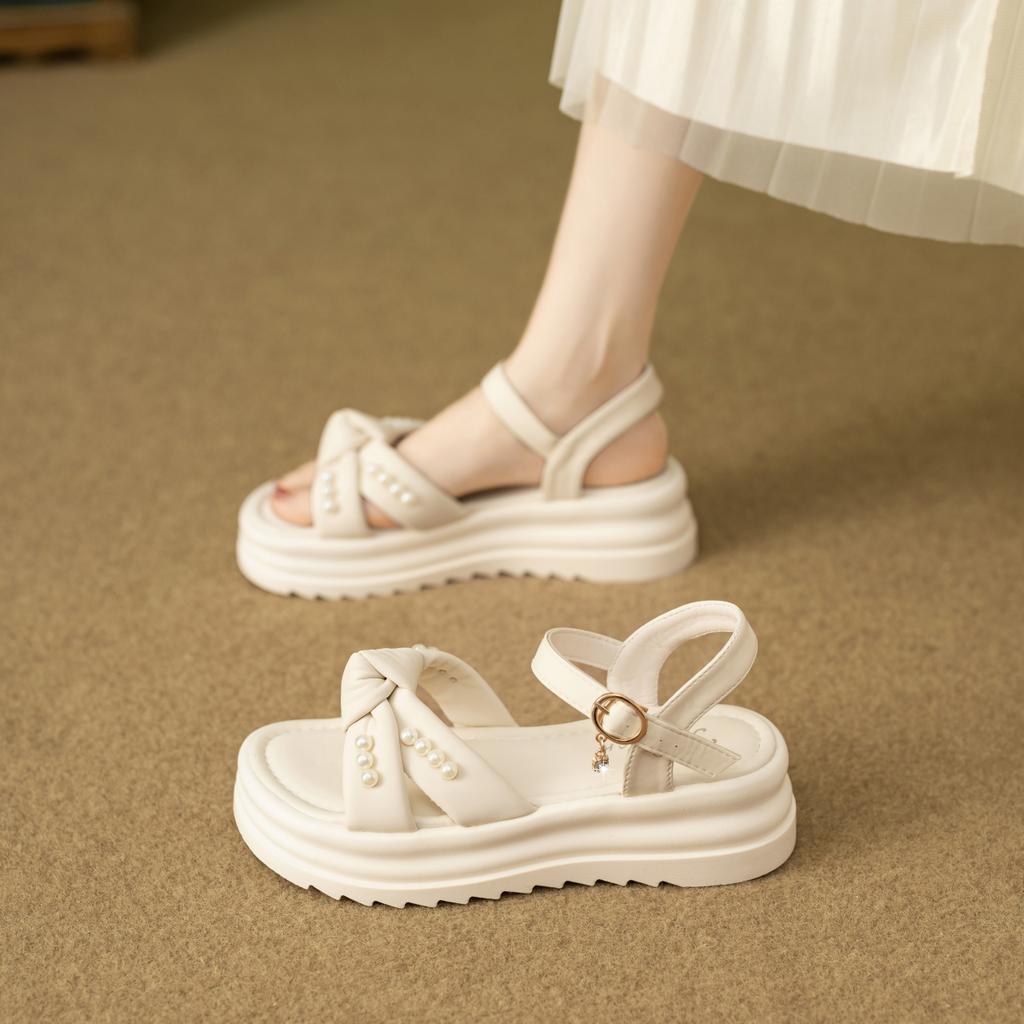 Mode Damen Freizeitschuhe Neu Kawaii Perlenkette Mary Jane Damen Schuhe Mode Vielseitige Lolita Slipper Outdoor Sandalen