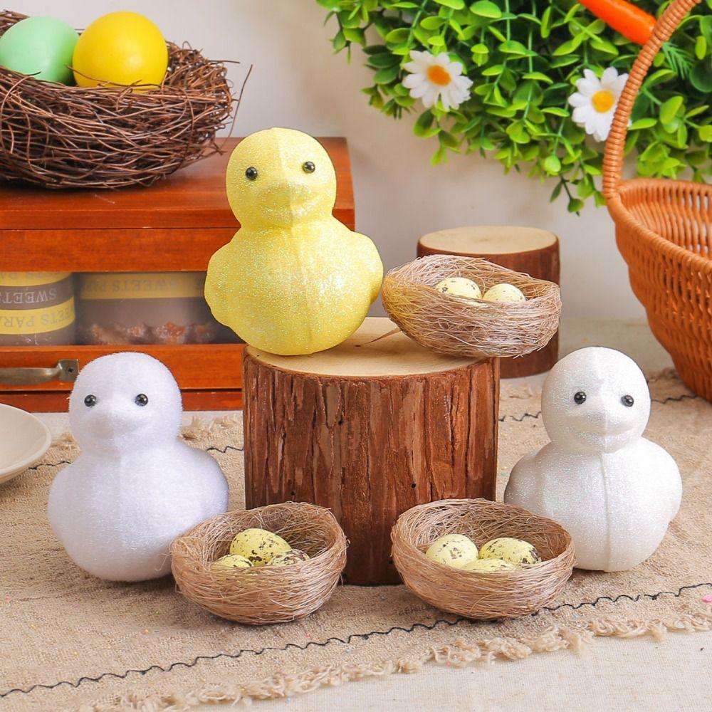Foam Easter Duck Ornament Set DIY Crafts Simulation Egg Bird Nest Painted Egg Toy Party Favors