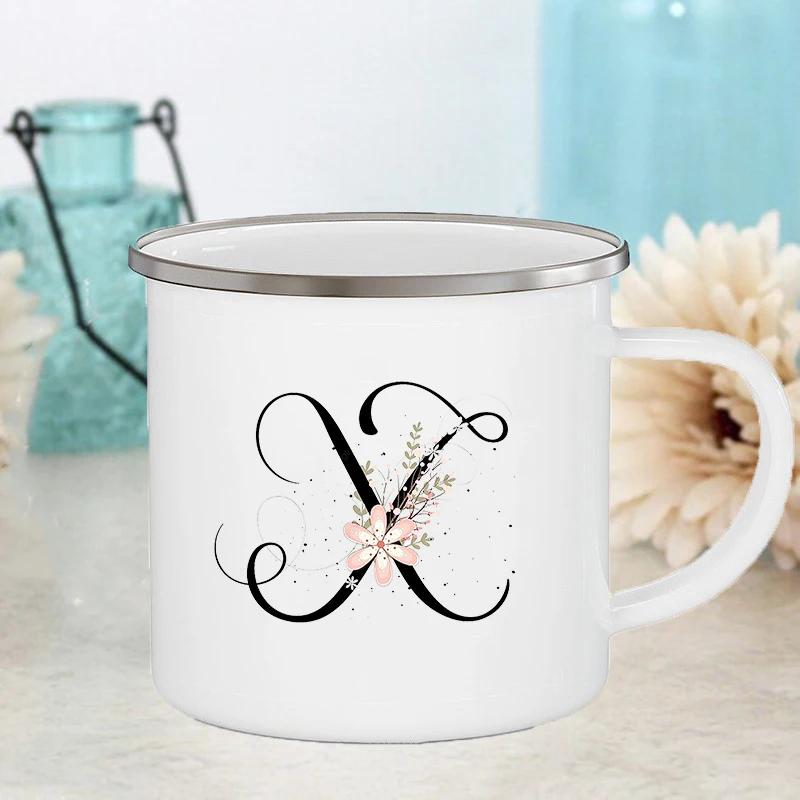 Letter Flower Mugs Wedding Creative Coffee Wine Cups Drinks Dessert Milk Juice Cup Enamel Mugs Handle Drinkware Bridesmaid Gifts