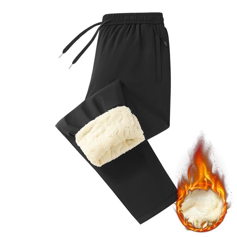 Men's Fleece-Lined Trousers with Thickened Cotton Lining Winter Thermal Outerwear Casual Trousers with Cuffed Legs Men's Sports Trousers