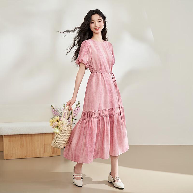 Xiyu Women's Tie-Dye Pleated Straight Midi Dress