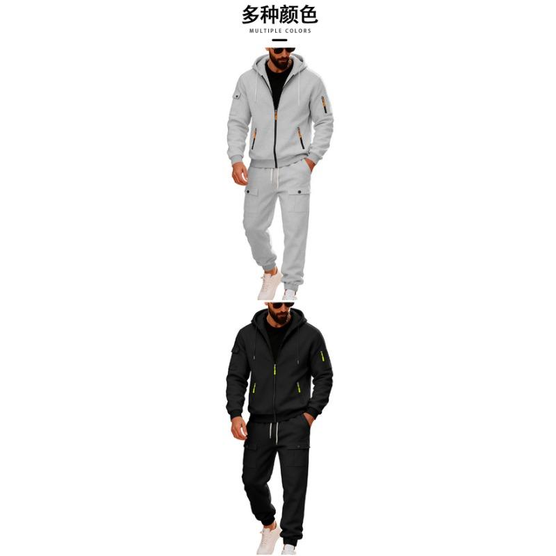 Mens Heavyweight Fleece Loose Hooded Sweatshirt And Pants Casual Sport Two Piece Set