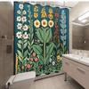1 szt. Vintage zasłona prysznicowa botaniczna - Bujne zielone rośliny z jaskrawożółtymi, czerwonymi i niebieskimi kwiatami na głębokim turkusie, 70x70 cali Poliest