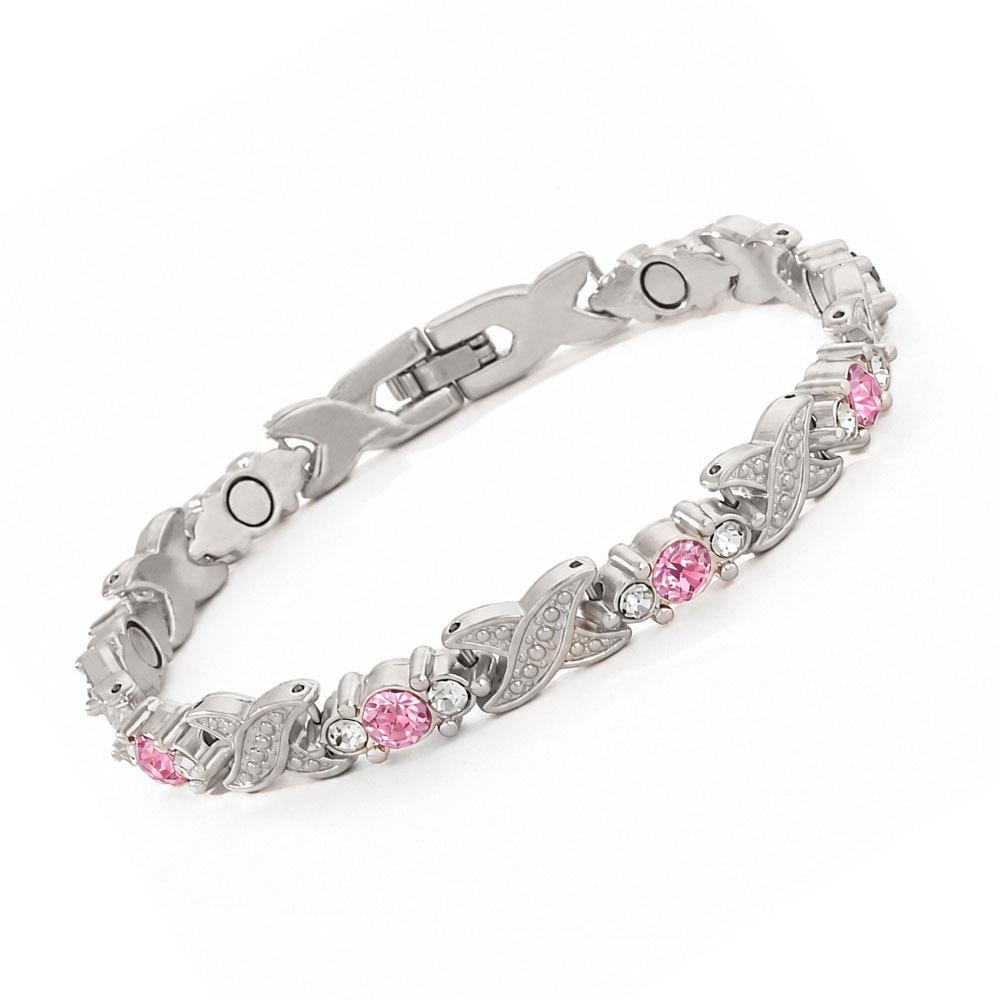 Bracciale Magnetico Eco-friendly Moda Europea & Americana con Pietra Rimovibile e Intarsi di Diamanti; Bracciale da Donna Regolabile in Lega.