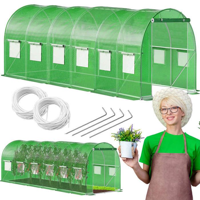 Springos® Tunnel de Culture avec Toit en Arc et Fenêtres 300 x 600 x 200 cm -18m²
