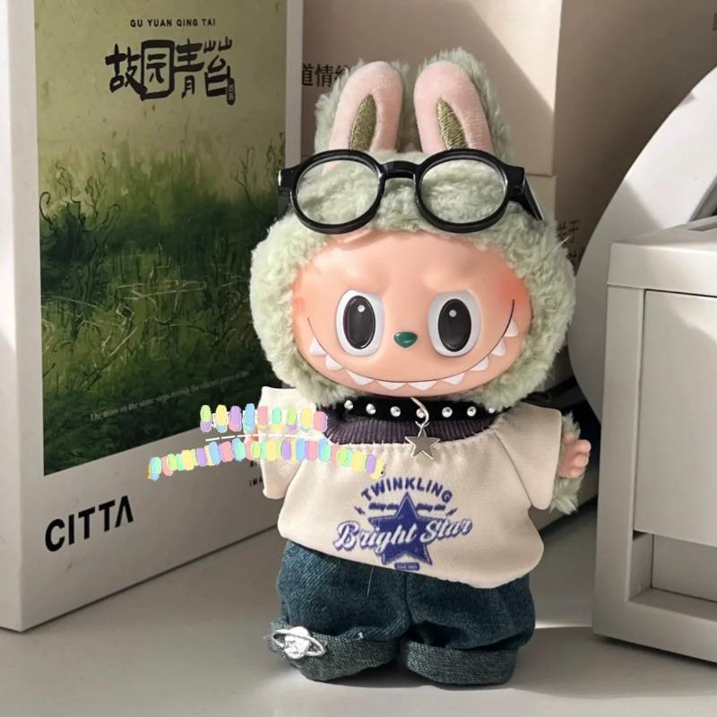 

Одежда для куклы Лабубу 15/17 см V1 V2 V3, плюшевая кукла-идол, хип-хоп футболка, брюки, ожерелье, украшения, аксессуары, подарок для фанатов No Doll.No Glasses