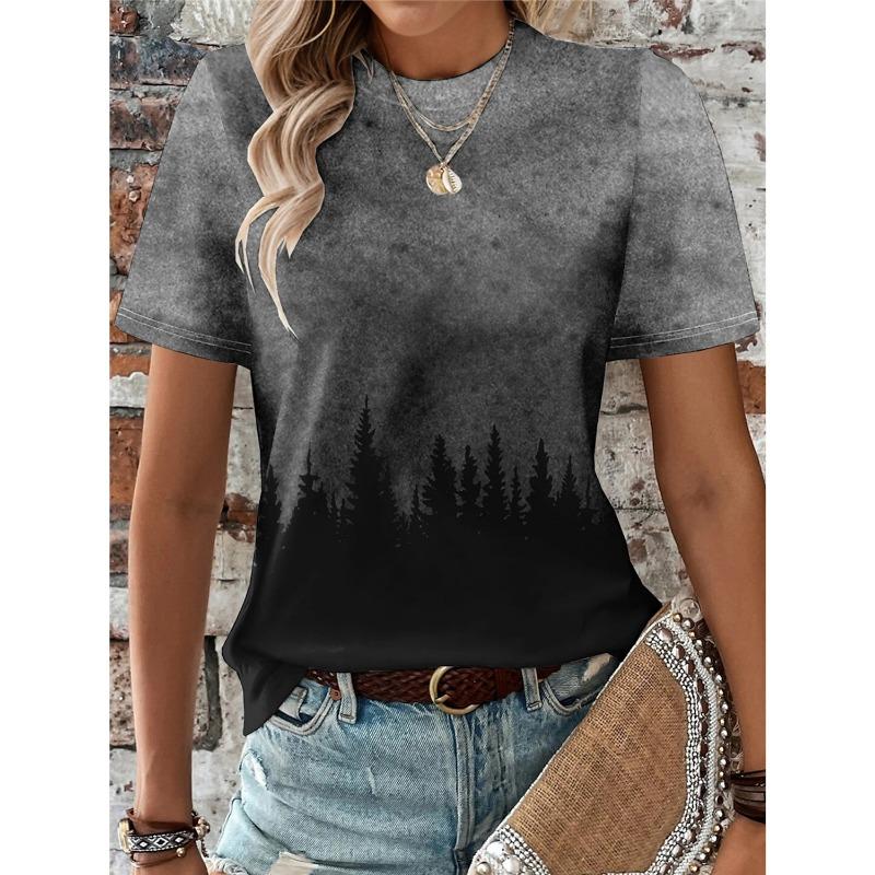 Summer Women's T shirt 3d Print Plant Tree Tee Shirt Casual Short Sleeve Tops Fashion O-Neck t shirt for women Colorful Gradient