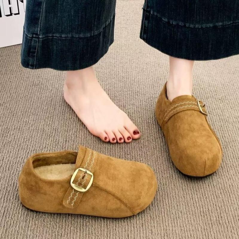 New Height-increasing One-legged Half-slipper Retro Thick-soled Fleece Shoes for Women