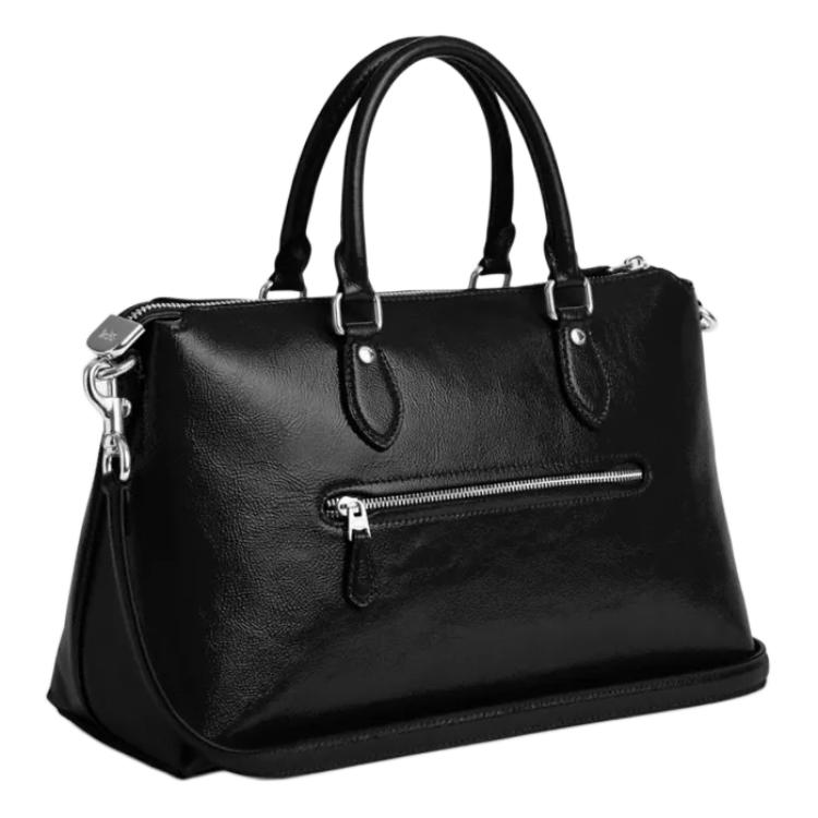 Coach Georgia 35 Gold Logo Zipper Closure Patent Leather Shoulder Crossbody Tote Bag Large Women handbags Black CV942-SVBK