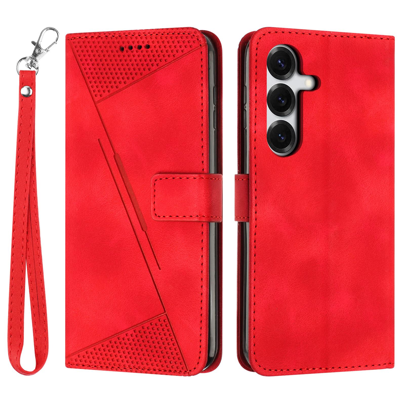 

For Samsung Galaxy S26+ Leather Case Imprinted Triangle Phone Cover with Hand Strap