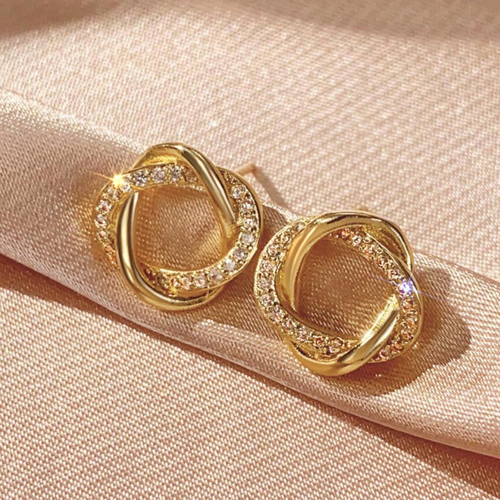 Twisted Knot Stud Earrings for Women Sparkly Interlocking Circle Earrings Minimalist Daily Fashion Jewelry