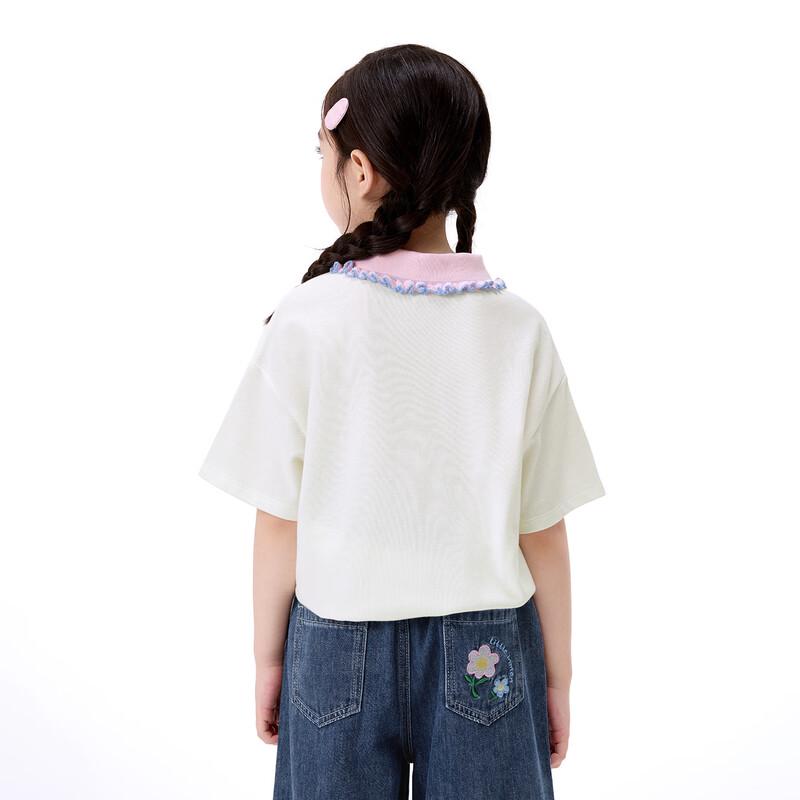 Xiaoyinman Girls' Lace Collar Embroidered Polo T-Shirt