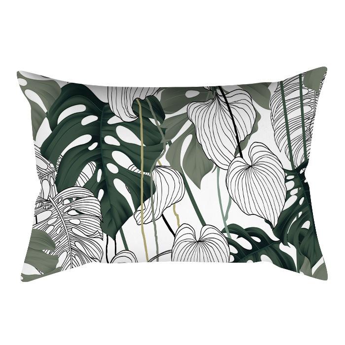 Home Flower and Green Plant Rectangular Waist Pillowcase, Peach Skin Velvet Digital Printed Throw Pillow, Office Waist Cushion Cover