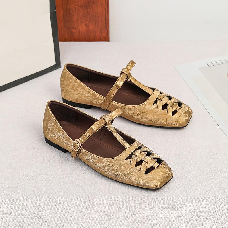 

Mary Janes Shoes for Women Square Toe Cutout Buckle T-Strap Ballet Flats Summer Non-Slip Walking Shoes Women s Dressy Shoes Ballerina Mary Jane Flats 44 золотий