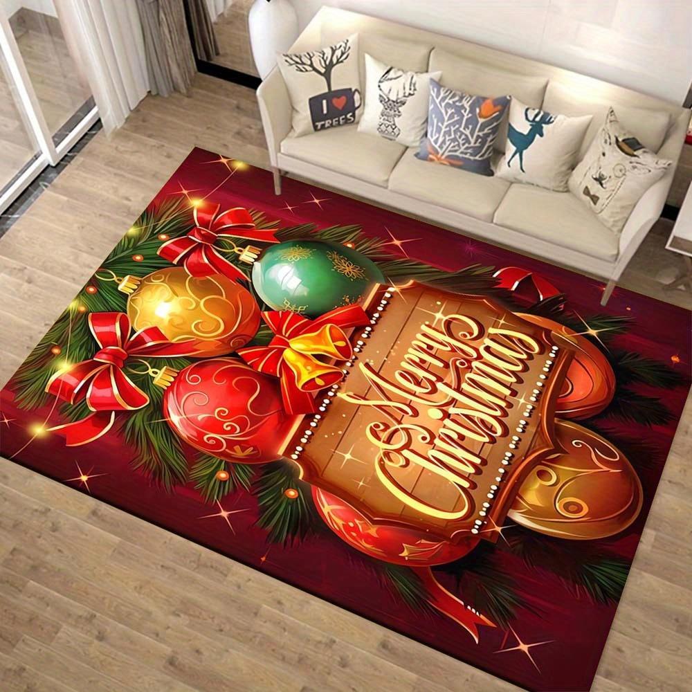 1pc Christmas Themed Rug, Merry Christmas Print, Bedside Carpet, Non slip Laundry Room Mat, Machine Washable Water Absorbing Entrance Door M