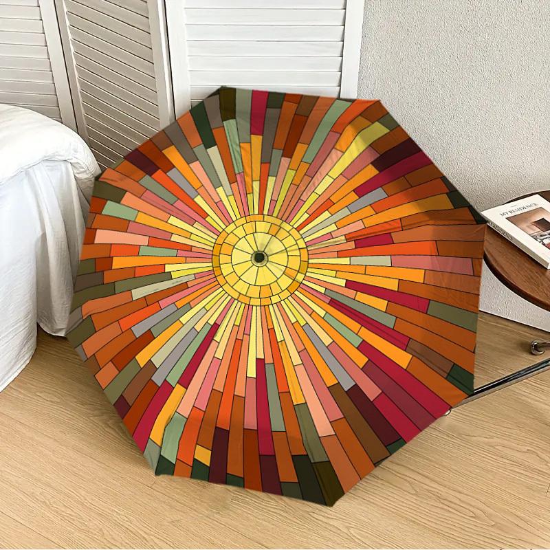 

1PC Circular Design Automatic 8-Bone Folding Umbrella - Durable Polyester & Iron Frame,Userfriendly Operation yy250929118