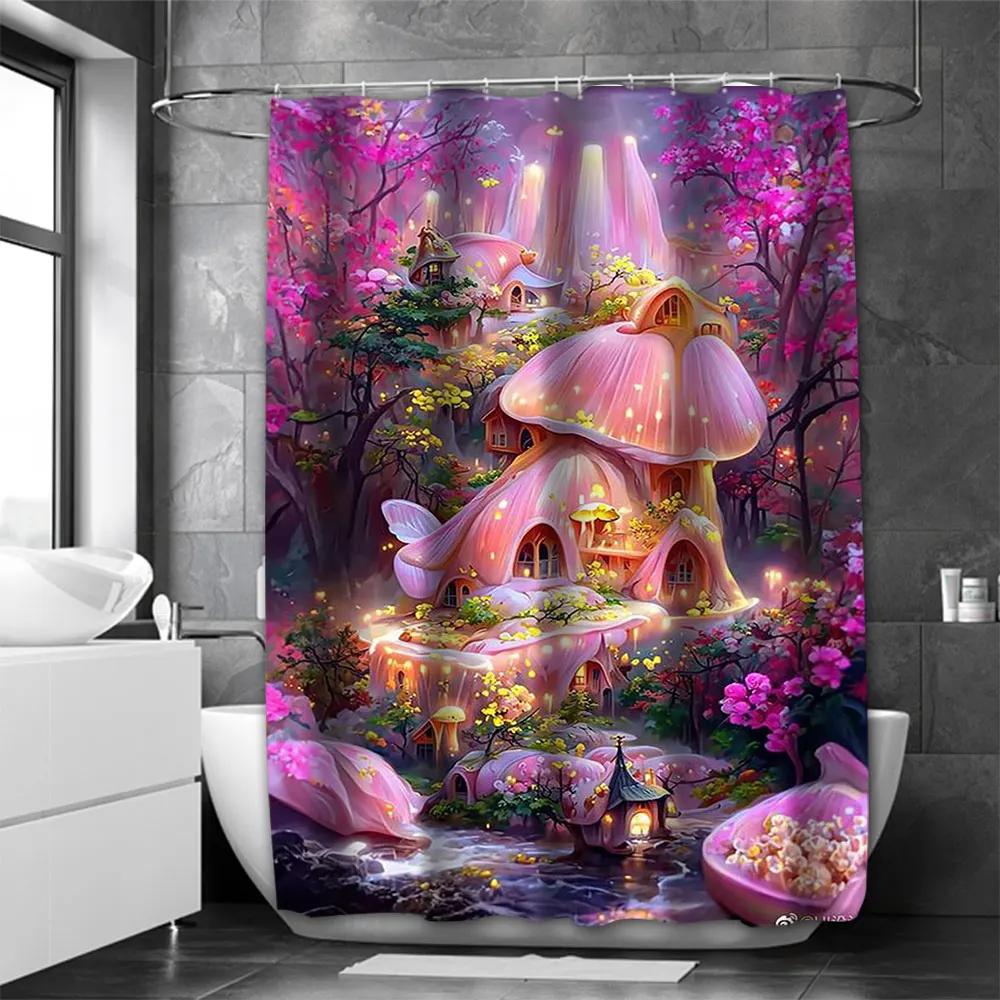 Dream View Cottage Bathing Curtain Bathroom Shower Curtain Waterproof With 12 Hooks Home Deco Free Ship