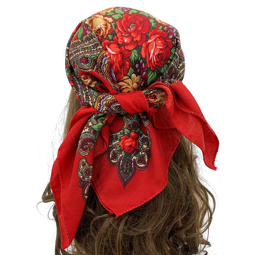 70*70Cm Luxury Floral Print Bandana Shawl Russian Style Square Scarf Female Headband Scarves Handkerchief Babushka Head Wraps