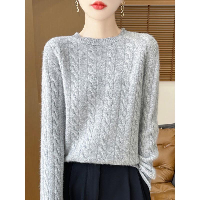 

Женский свитер из 100% чистой шерсти, круглый вырез, утолщенный, мягкий пуловер - универсальная мода для осени и зимы Extra Large