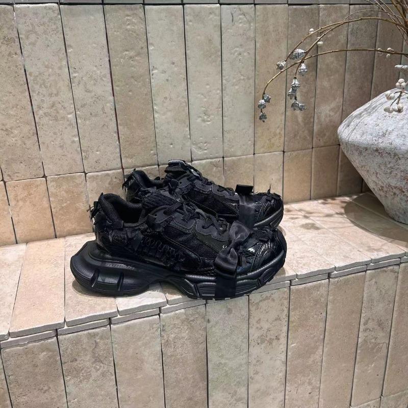 

Летние новые кружевные туфли-папы на толстой подошве с бантом, женские сетчатые дышащие повседневные спортивные туфли, универсальные 40 чёрный