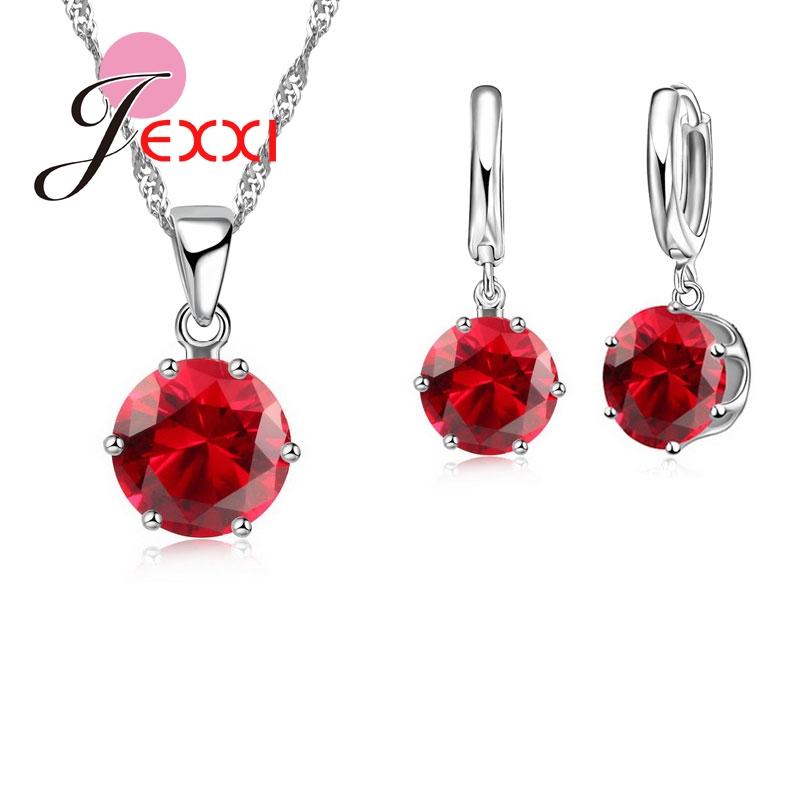 New Fashion 925 Silver Color Shiny Crystals Rhinestones Stones Woman Earring Necklace Jewelry Set 16 Colors