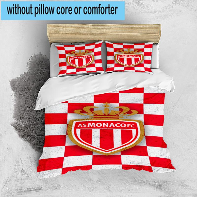 3pcs Monaco Football club Printed Bedding Set Duvet Cover Closure Includes 1 Duvet Cover & 2 Pillowcases Bedding Sets Home Decor Gifts