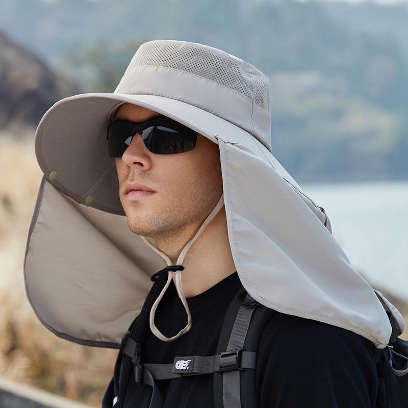 Men'S Fishing Hat Summer Uv Protection Sun Hat With Neck Face Flap Large Brim Shawl Fisherman Cap For Outdoor Hiking Camping