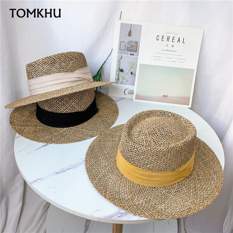 2024 New Summer Women Wide Brim Seagrass Straw Hat Fashion Lady Kentucky Derby Sun Hats Boater Panama Beach Cap Chapeu Feminino