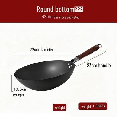 ZISIZ 32cm Edelstahl Eisen Wok