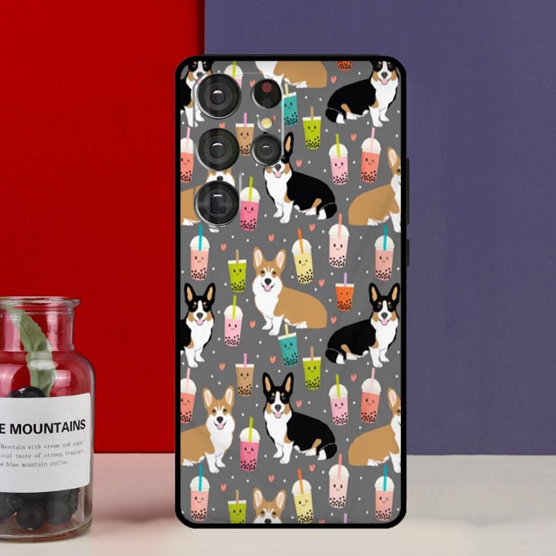 Corgi and Bubble Tea Funda Case For Samsung Galaxy S25 Ultra S9 S10 S20 S21 S22 Plus S23 FE S24 Ultra Phone Cover