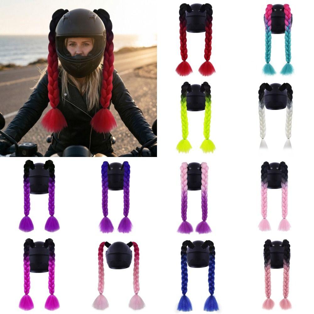 2pcs/pair With Sucker Woman Braids Wig Helmets Decor Twist Dual Pigtail Ponytail  for Motor Bike