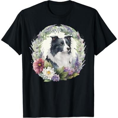 Cute Flower Summer Floral Border Collie T-Shirt